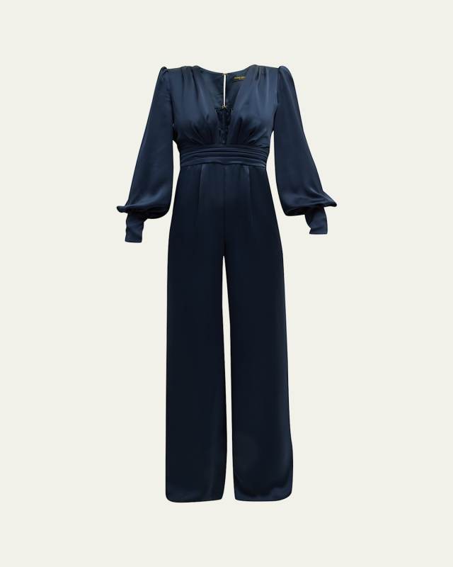 Madelane Pleated Deep V-Neck Jumpsuit